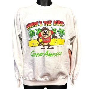 VTG 80s Taz Six Flags Where’s‎ The Party Great America Sweatshirt Men’s Size L